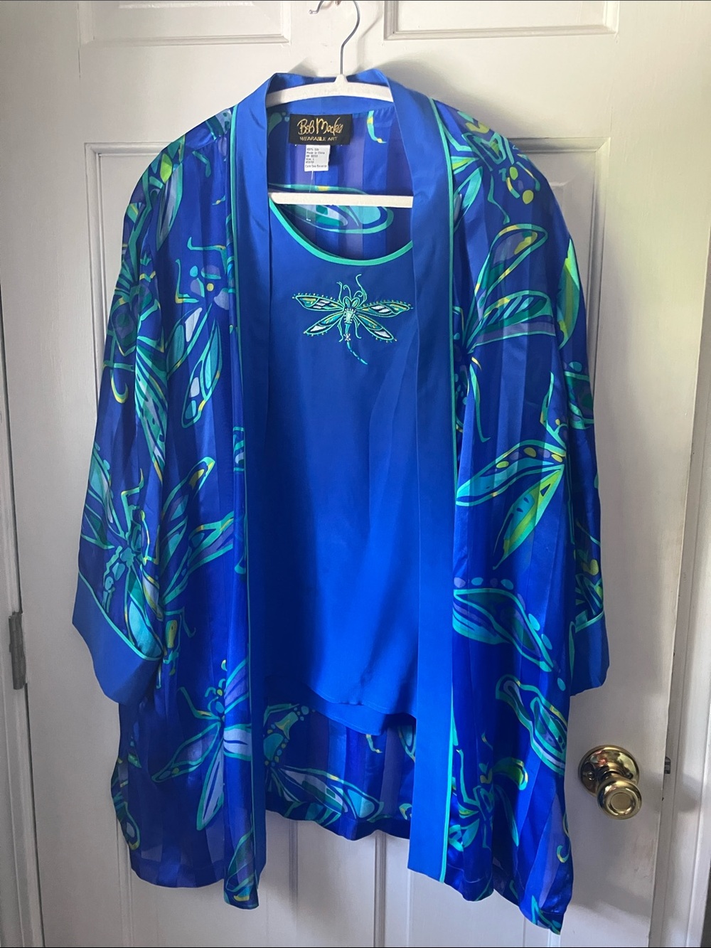 Bob Mackie silk Wearable Art Dragonfly 2 pc tank & flowy kimono duster jacket